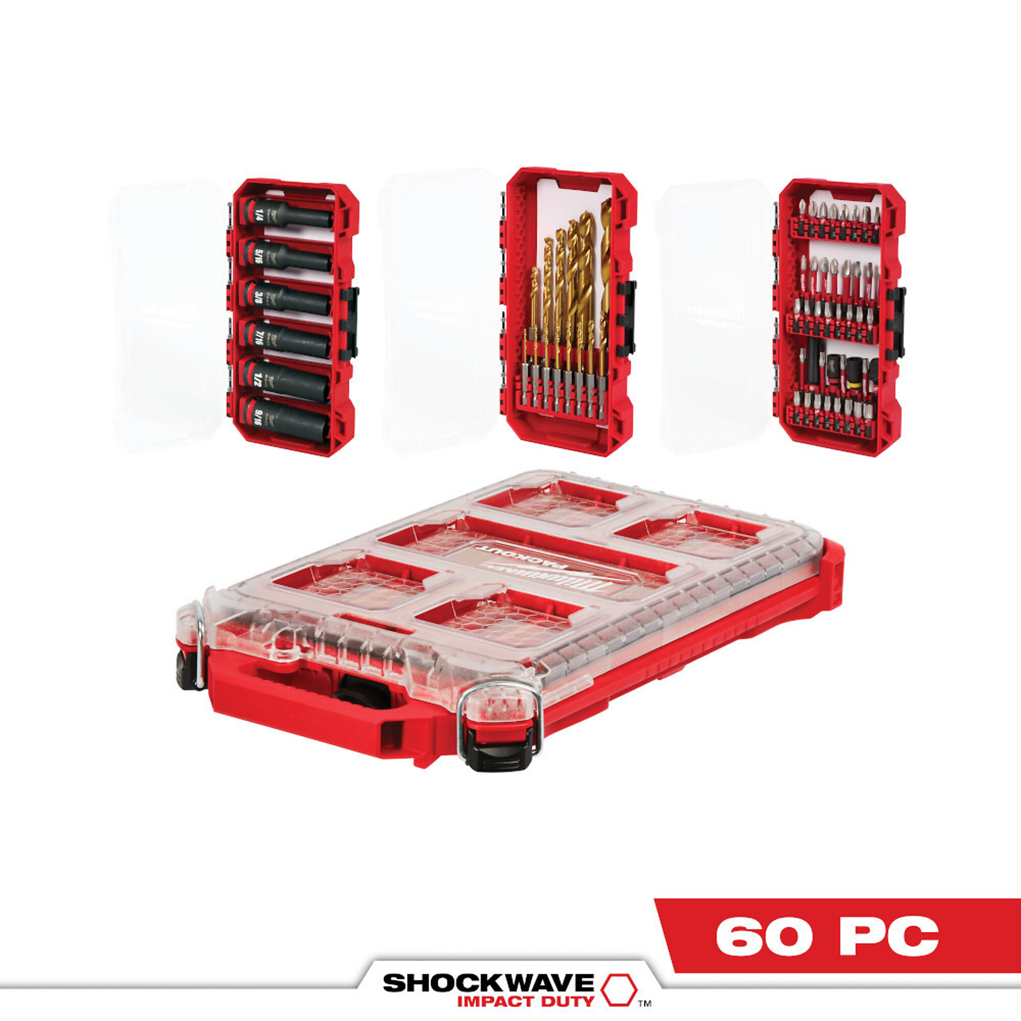 Milwaukee SHOCKWAVE Impact Duty 60-Pc. Drill, Drive and Fasten PACKOUT Set, Model# 48-32-5162